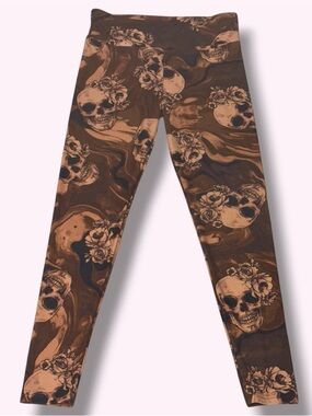 No Boundaries Steam Punk Brown Skull-Print Leggings S/M NWOT